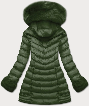 Pikowana kurtka damska zimowa z kapturem khaki (w750-1)