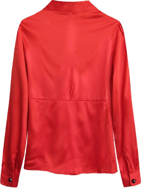 SATYNOWA KOSZULA Z WIĄZANĄ STÓJKĄ CZERWONA (X1066X)