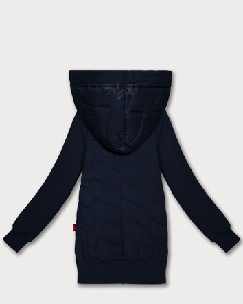 Damska bluza z kapturem z łączonych materiałów Goodlookin granatowa (AMG-175)