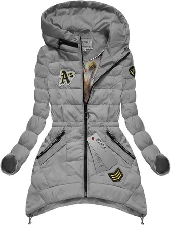 SZARA KURTKA Z NASZYWKAMI (W507BIG)