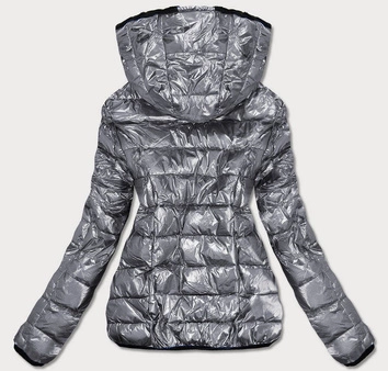 KRÓTKA BŁYSZCZĄCA DWUSTRONNA KURTKA DAMSKA SREBRNA (B9542)