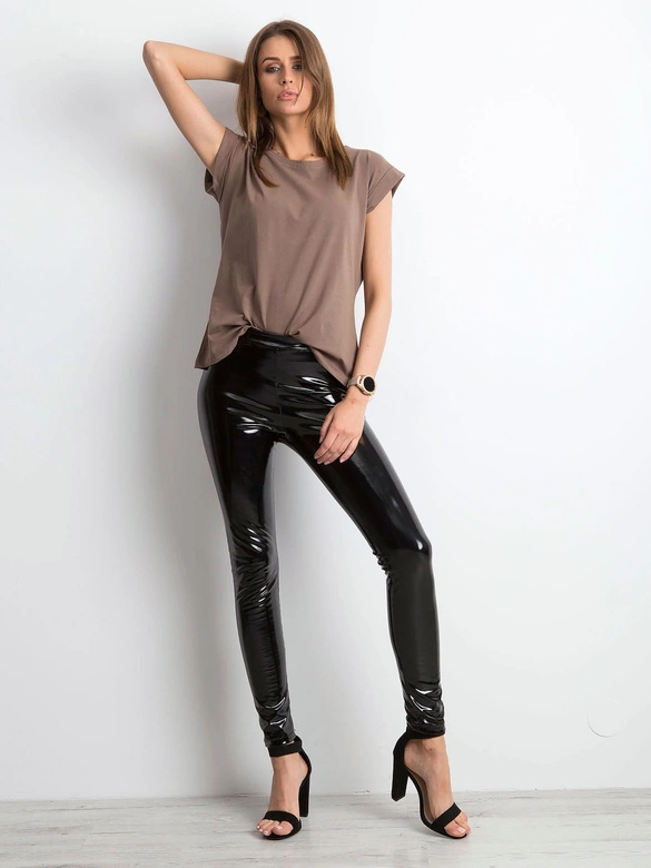 Bawełniany t-shirt z podwijanymi rękawkami Feel Good brązowy (4833.36X)