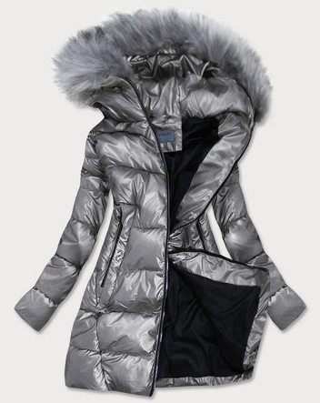 TRAPEZOWA ZIMOWA KURTKA DAMSKA SZARA (B9559-70)
