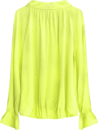 BAWEŁNIANA BLUZKA Z WIĄZANĄ STÓJKĄ NEONOWY ŻÓŁTY (298ART)