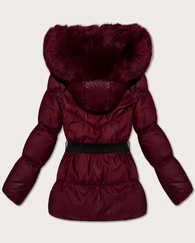 Zimowa kurtka z kapturem i paskiem J Style bordowa (5M3322-1)