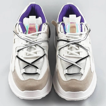 Sneakersy damskie z podwójnymi sznurówkami białe (7001)