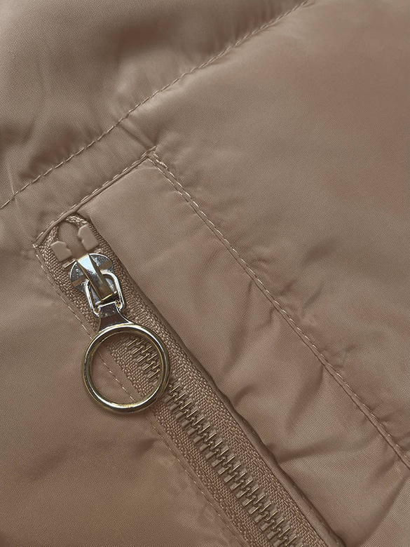 Dwustronna krótka kurtka z kapturem beż-khaki (B8181-101011)