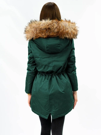 DWUSTRONNA ZIMOWA PARKA DAMSKA Z KAPTUREM ZIELONA-ECRU (B2636)