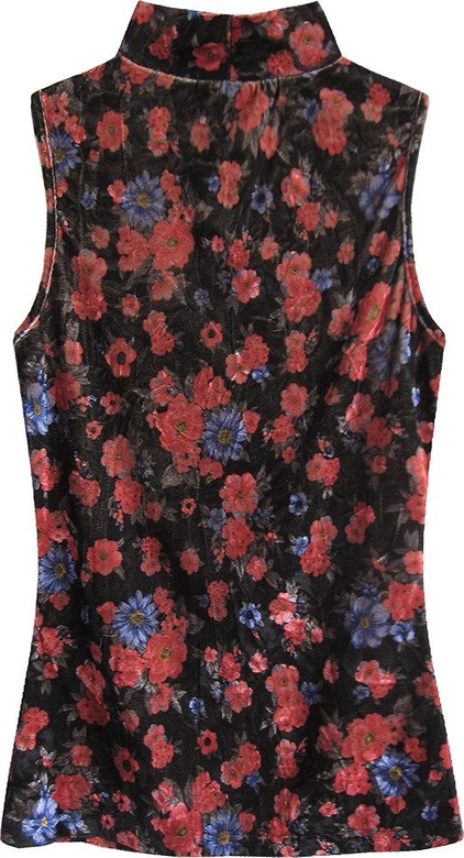 WELUROWY GOLF W KWIATKI CZARNO-CZERWONY (3684/3)