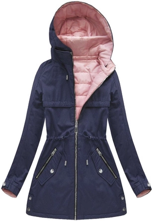 DWUSTRONNA KURTKA Z KAPTUREM GRANATOWA (W625/1)