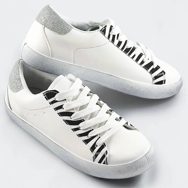 Damskie trampki z motywem zwierzęcym biało-czarna zebra (6343)