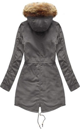 BAWEŁNIANA PARKA NA KOŻUSZKU STALOWA (B1303)