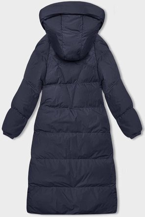 Długa gruba kurtka damska z kapturem granatowa (5M3163-215)
