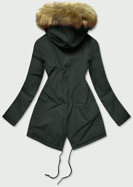 Zimowa kurtka damska typu parka ciemnozielona (b2628)