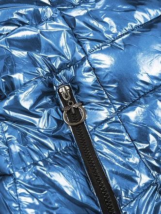 KRÓTKA BŁYSZCZĄCA DWUSTRONNA KURTKA DAMSKA NIEBIESKA (B9542)