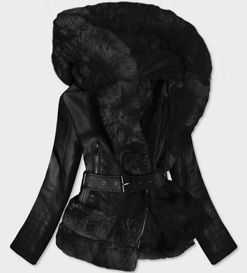 RAMONESKA Z FUTRZANYM KAPTUREM CZARNA (0585)