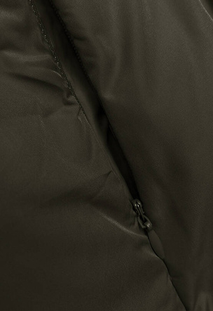 Dwustronny bezrękawnik oversize z kapturem khaki-czarny (V724)