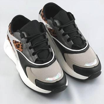 SZNUROWANE SNEAKERSY Z KOLOROWYMI WSTAWKAMI PANTERKA (6346)