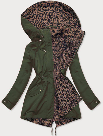 Dwustronna kurtka parka damska khaki-brązowa (xw581bigx)