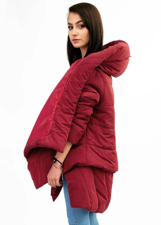 ASYMETRYCZNA DAMSKA KURTKA ZIMOWA CZERWONA (X700XART)