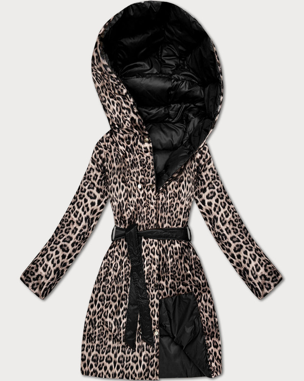 Dwustronna kurtka zimowa plus size czarna/panterka (M6-6008-1)