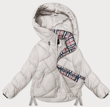 Zimowa kurtka damska z ozdobnym wykończeniem jasnobeżowa (3021)