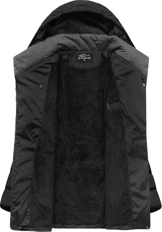 KURTKA Z KAPTUREM I PASKIEM CZARNA (YB929)