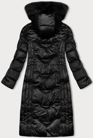 Taliowana długa kurtka zimowa czarna S'west (B8201-1)