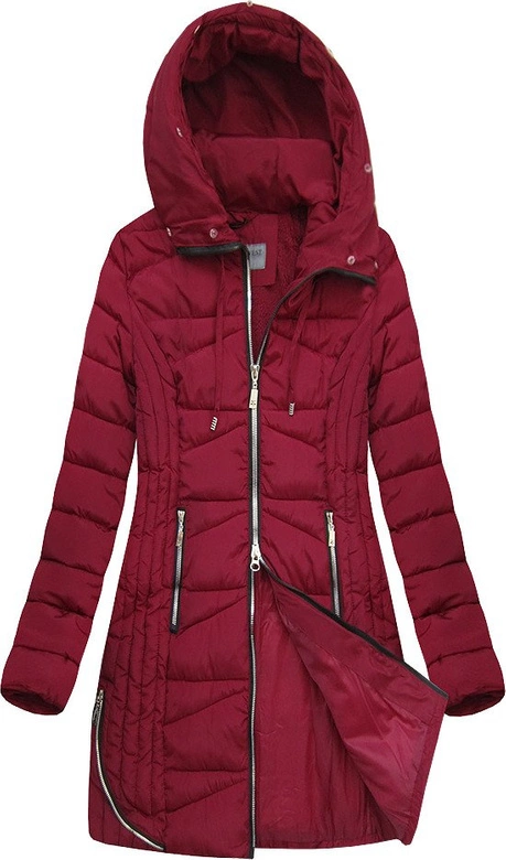 PIKOWANA DAMSKA KURTKA ZIMOWA Z KAPTUREM BORDOWA (B2632-30)