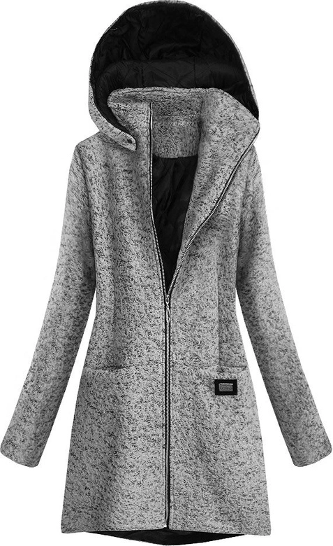 KRÓTKI PŁASZCZ Z KAPTUREM SZARY (516ART)