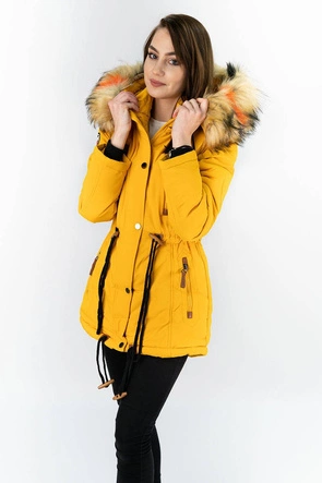 DAMSKA KURTKA ZIMOWA Z KAPTUREM ŻÓŁTA (208-1)