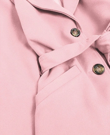 KLASYCZNY PŁASZCZ DAMSKI Z PASKIEM PUDROWY RÓŻ (22800)