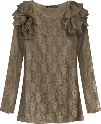 KORONKOWA BLUZKA W KWIATY KARMELOWA (3660)