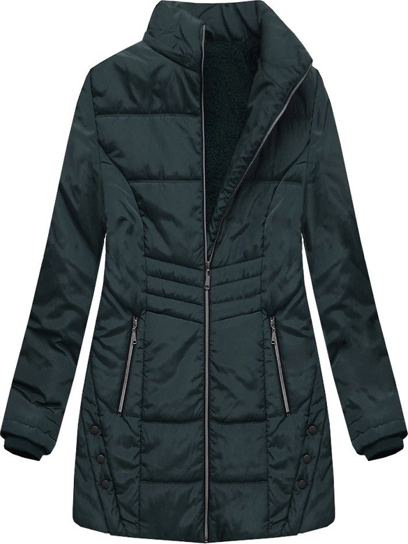 DŁUŻSZA PIKOWANA KURTKA Z KAPTUREM CIEMNOZIELONA (B2625-30)