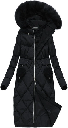 DŁUGA KURTKA ZIMOWA Z KAPTUREM CZARNA (B3581)