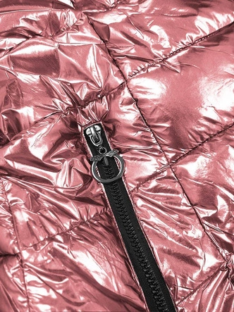 KRÓTKA BŁYSZCZĄCA DWUSTRONNA KURTKA DAMSKA RÓŻOWA (B9542)