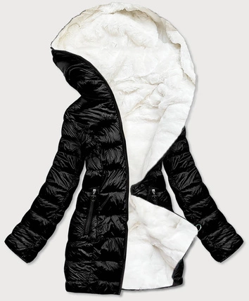 DWUSTRONNA KURTKA DAMSKA ZIMOWA CZARNO-BIAŁA (B9582-1026)