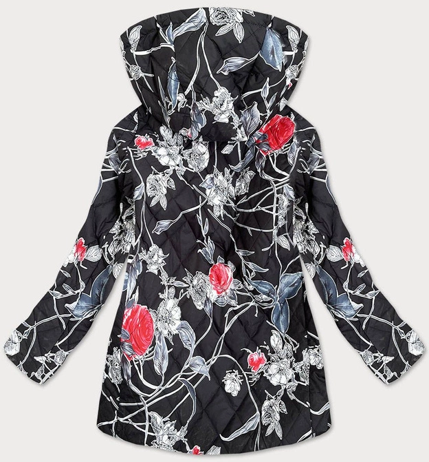 DAMSKA KURTKA W KWIATY CZARNA (7721)