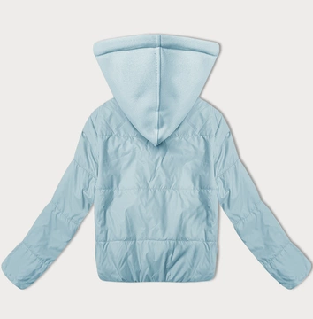 Krótka kurtka damska z dzianinowym kapturem J Style błękitna (16M9236-240)