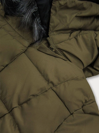 DAMSKA KURTKA PIKOWANA ZIMOWA Z KAPTUREM KHAKI (17-032)