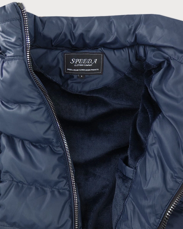 Zimowa kurtka damska z odpinanymi rękawami granatowa (w761)