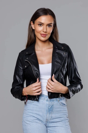 Krótka kurtka z kołnierzem czarna (11Z8039)