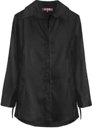 SATYNOWA KOSZULA Z PASKIEM CZARNA (X1003X)