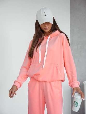 Welurowy komplet dresowy z lampasami brzoskwiniowy (508)