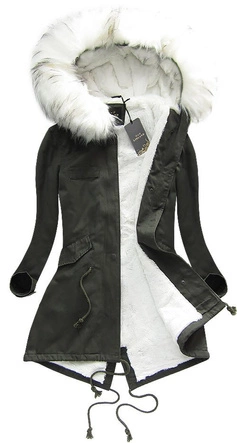 BAWEŁNIANA PARKA ZIMOWA KHAKI-BIAŁA (7609)
