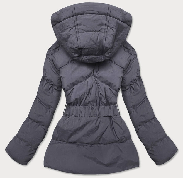 Pikowana kurtka przejściowa z paskiem ciemnoszara (23060-5)