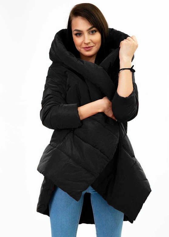 ASYMETRYCZNA DAMSKA KURTKA ZIMOWA CZARNA (X700XART)