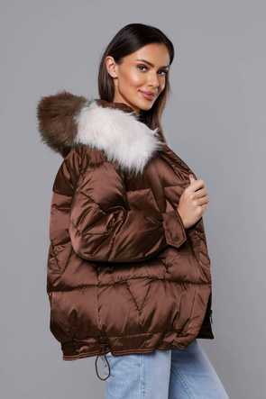 Krótka kurtka oversize brązowa (H-1109-79)