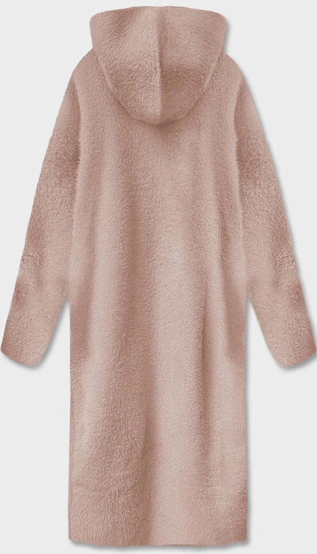 Długa wełniana narzutka alpaka z kapturem beż (M105-1)