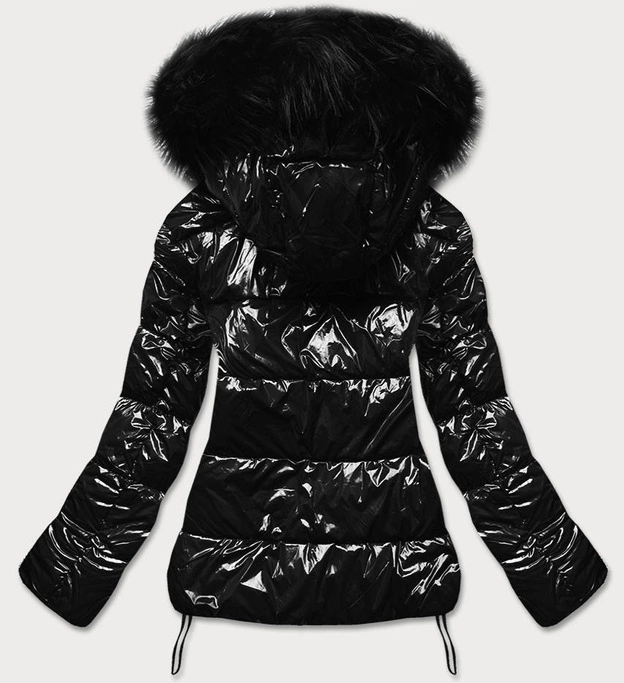 BŁYSZCZĄCA PIKOWANA KURTKA CZARNA (7693)